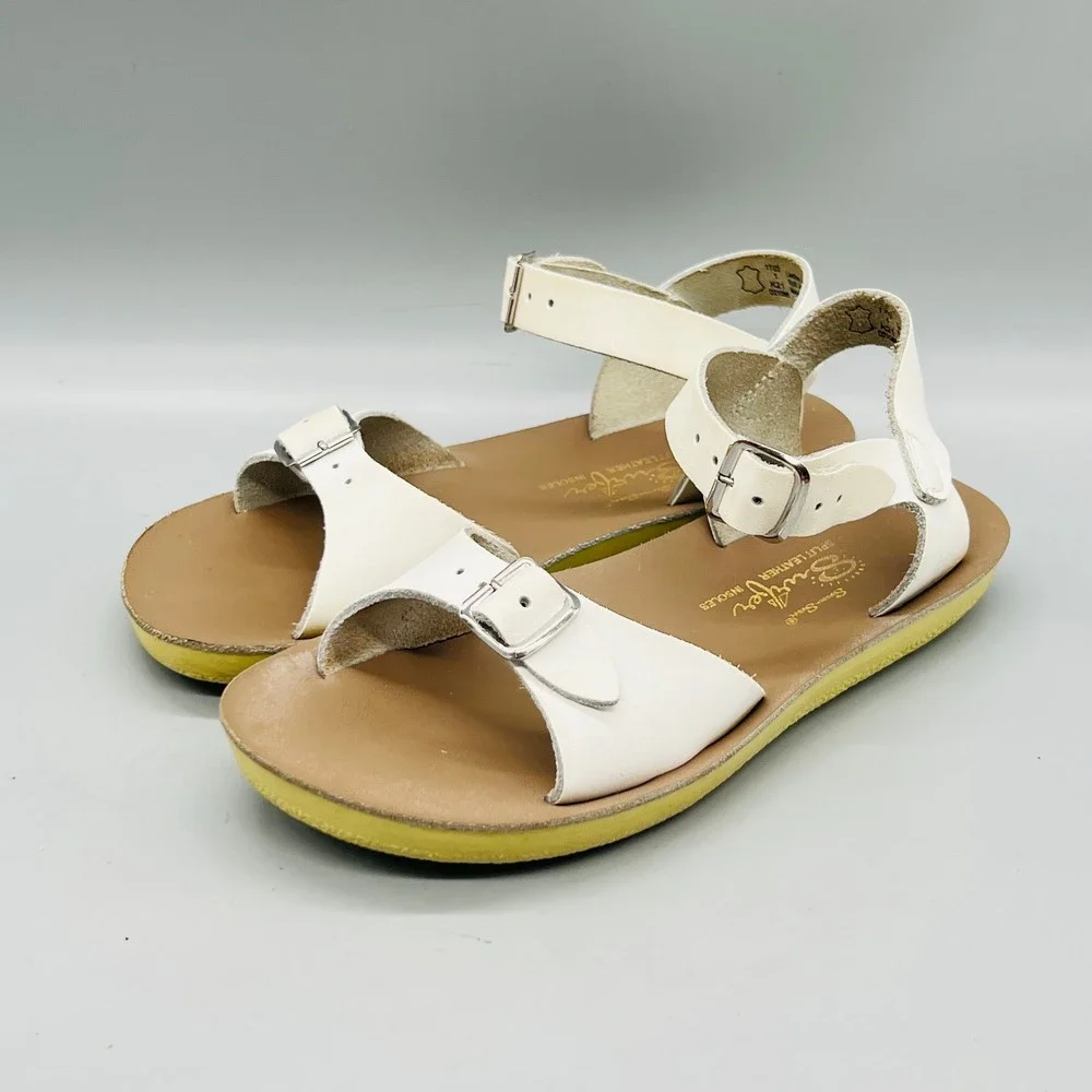 Sun San Sandals Girl 1 White Leather Surfer Adjustable Ankle Buckle Strap Shoes